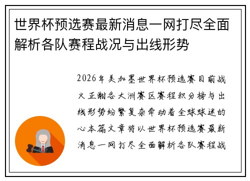 世界杯预选赛最新消息一网打尽全面解析各队赛程战况与出线形势 世界杯预选赛最新消息一网打尽全面解析各队赛程战况与出线形势